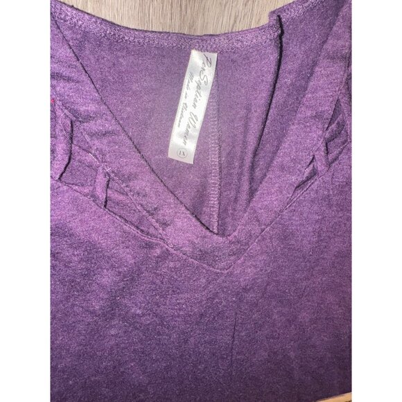 Purple Cotton Womens Lattice V-Neck Top Size L By Zena Waller - Picture 2 of 7